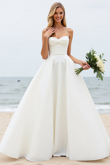 A Line Strapless Satin Ivory Wedding Dress